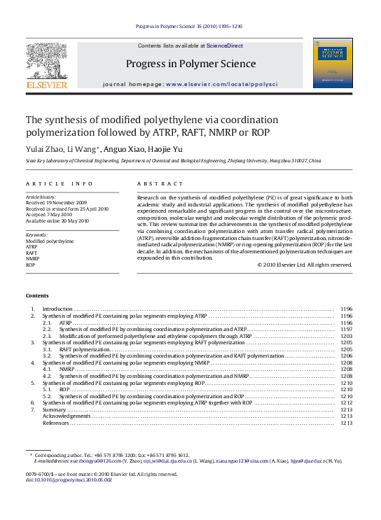 (PDF) The synthesis of modified polyethylene via coordination ...