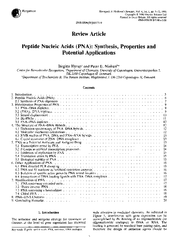 (PDF) Per gamon Peptide Nucleic Acids (PNA): Synthesis, Properties and ...