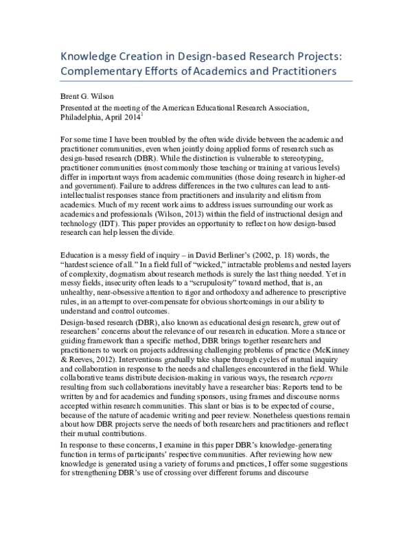 (PDF) Knowledge Creation in Design-­based Research Projects ...