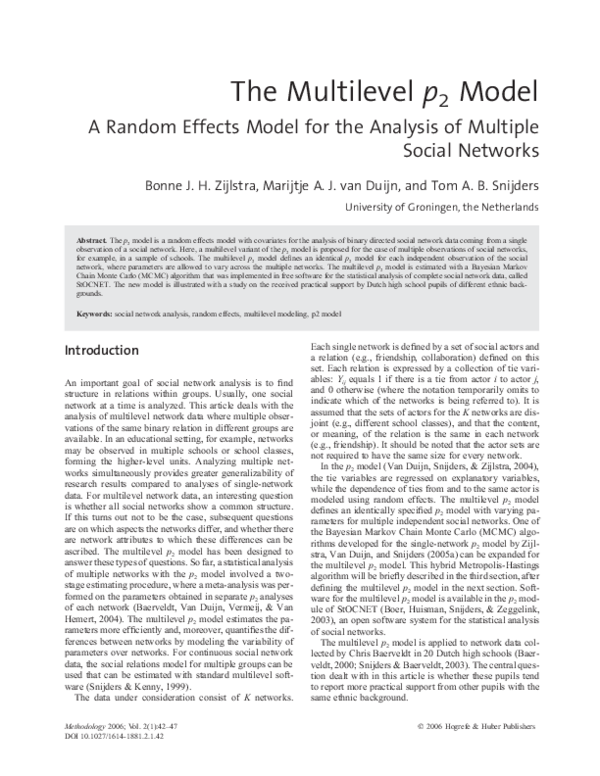 (PDF) The Multilevel p2 Model A Random Effects Model for the Analysis ...