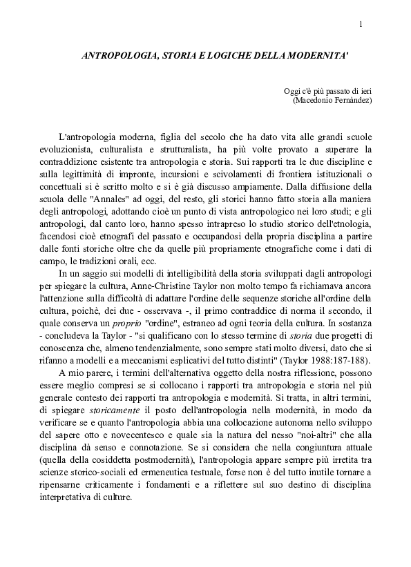(PDF) Antropologia, storia e logiche della modernità