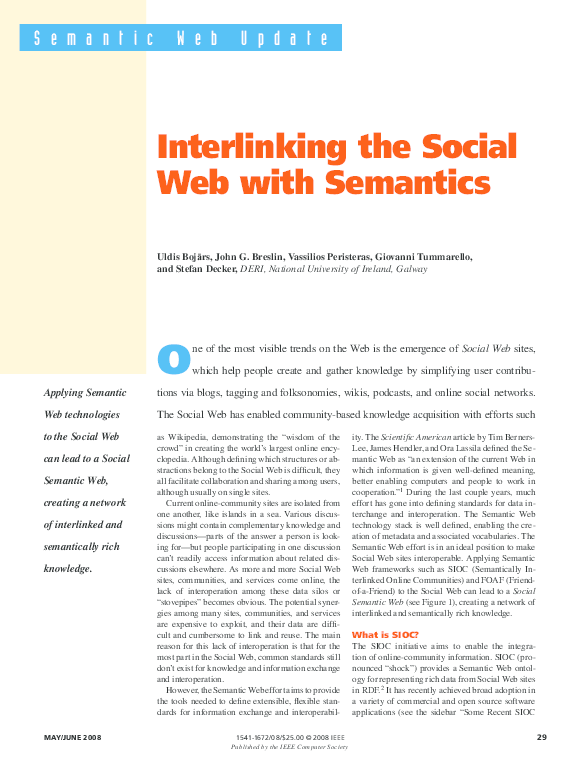 (PDF) Interlinking the Social Web with Semantics