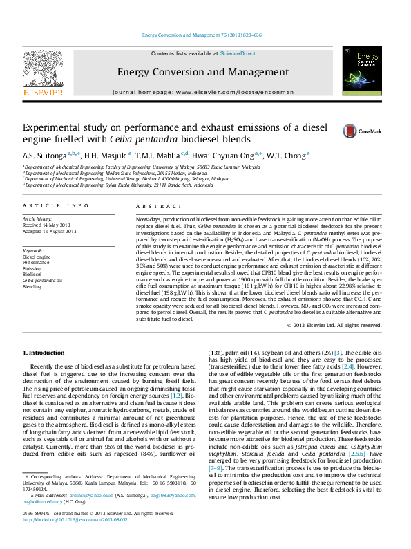 (PDF) Experimental study on performance and exhaust emissions of a ...