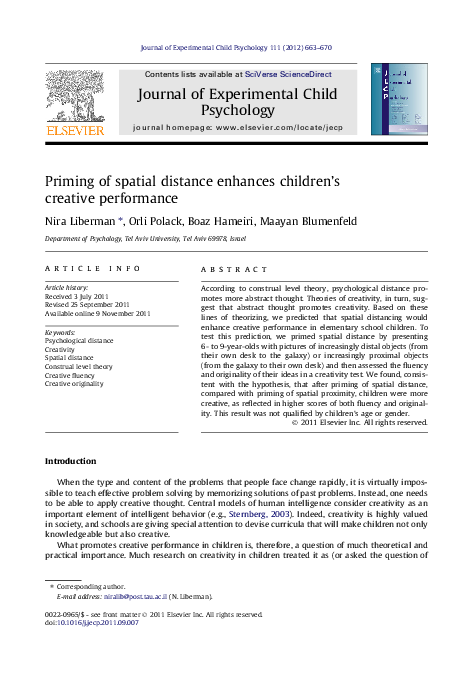(PDF) Priming of spatial distance enhances children's creative performance