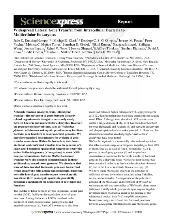 (PDF) Widespread Lateral Gene Transfer from Intracellular Bacteria to ...