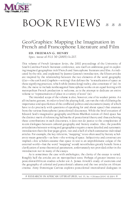 (PDF) Geo/Graphies: Mapping the Imagination in French and Francophone ...