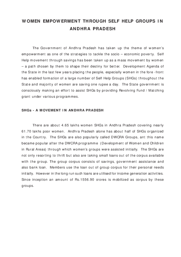 (PDF) WOMEN EMPOWERMENT THROUGH SELF HELP GROUPS IN