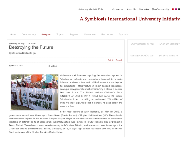 Pakistan: Destroying the Future