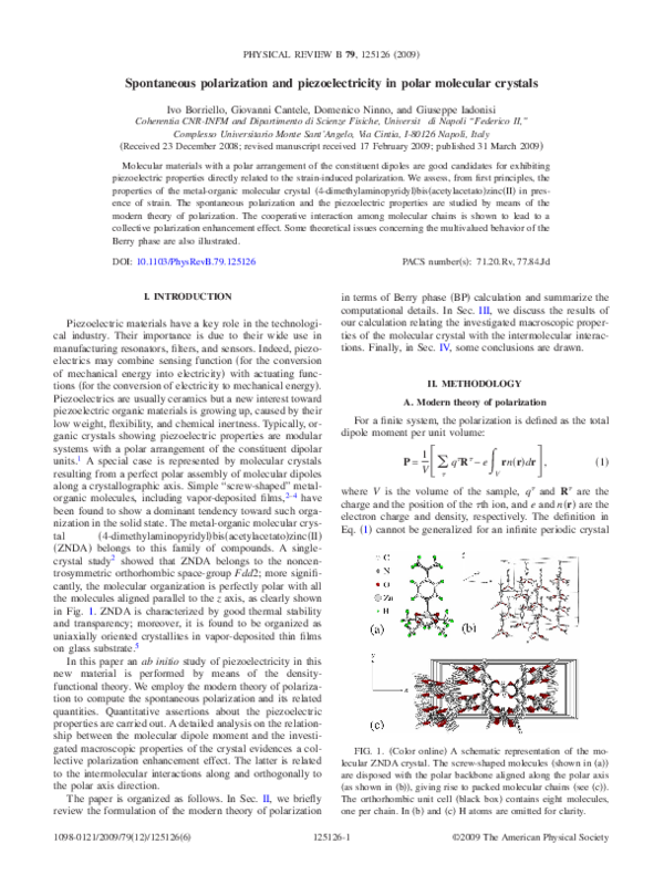 (PDF) Spontaneous polarization and piezoelectricity in polar molecular ...