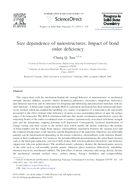 PDF) Size dependence of nanostructures: Impact of bond order