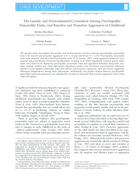(PDF) The Genetic and Environmental Covariation Among Psychopathic ...