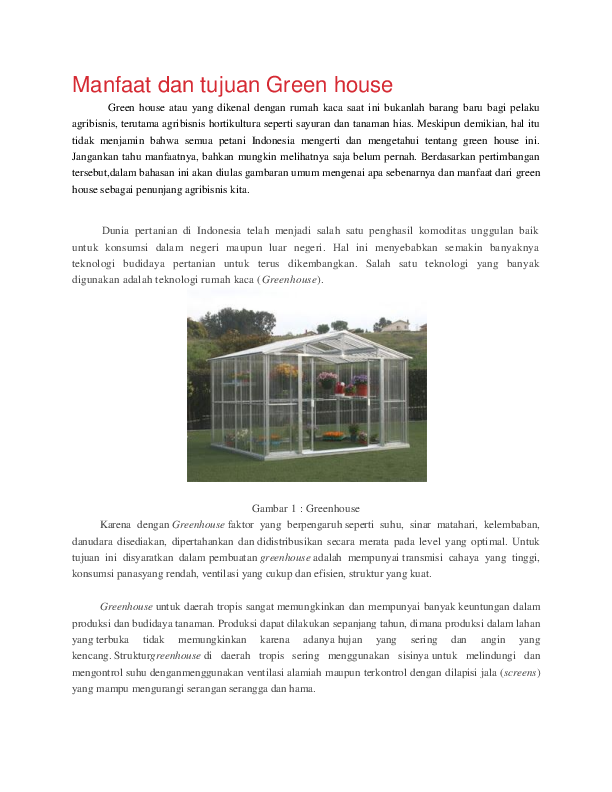 Contoh Teks Deskripsi Tentang Green House Terkait Teks