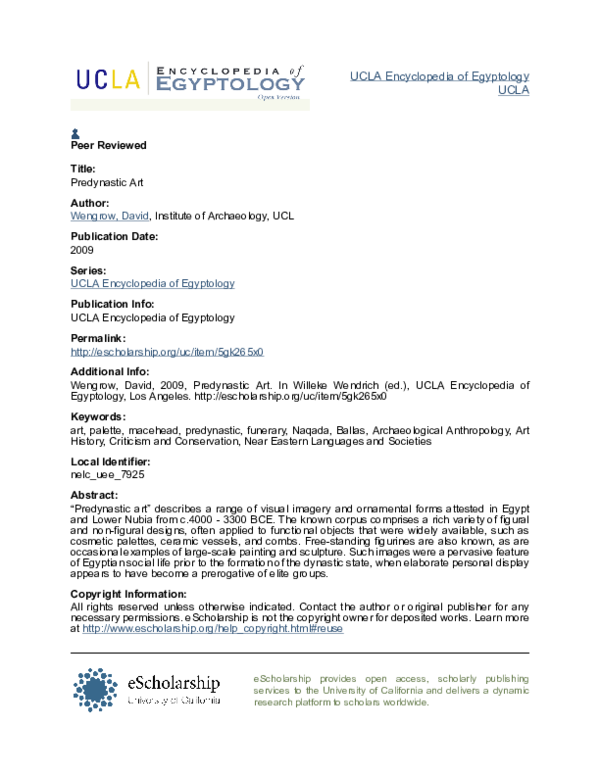(PDF) 'Predynastic Art'. In Wendrich, W. (ed.), UCLA Encyclopedia of