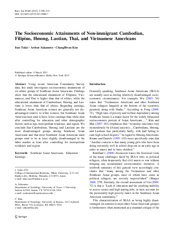 The Socioeconomic Attainments of Second-Generation Cambodian, Hmong, Laotian, and Vietnamese Americans