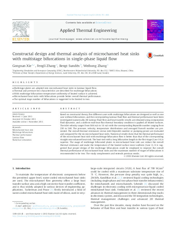 (PDF) Constructal design and thermal analysis of microchannel heat