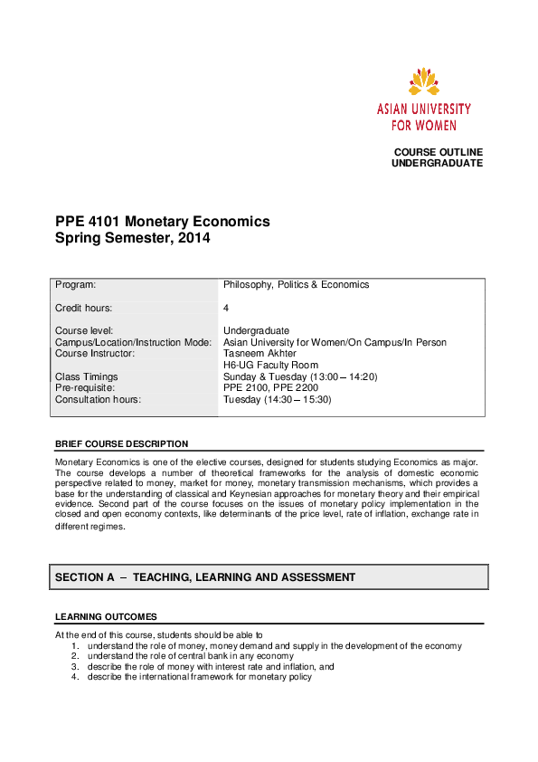 (DOC) Course Outline for Economics Tasneem Akhter Academia.edu