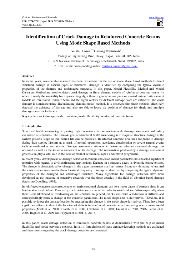 (PDF) Identification of Crack Damage in Reinforced Concrete Beams Using ...
