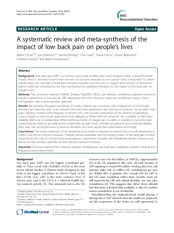 (PDF) A systematic review and meta-synthesis of the impact of low back ...