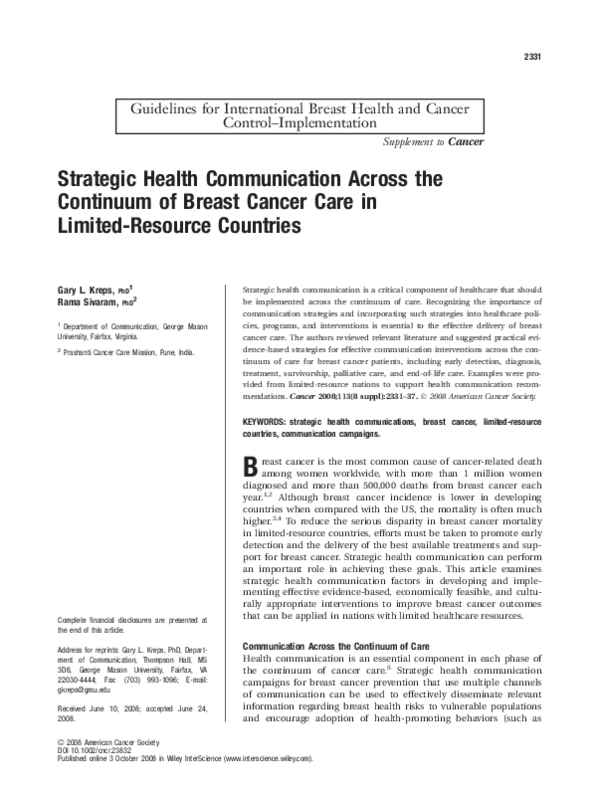 (PDF) Strategic health communication across the continuum of breast ...