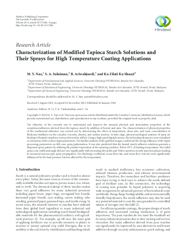 (PDF) Characterization of Modified Tapioca Starch Solutions and Their ...