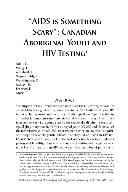(PDF) “AIDS is Something Scary”: Canadian Aboriginal Youth and HIV ...