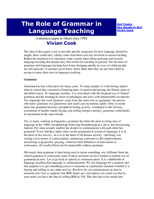 (DOC) The Role of Grammar in Language Teaching