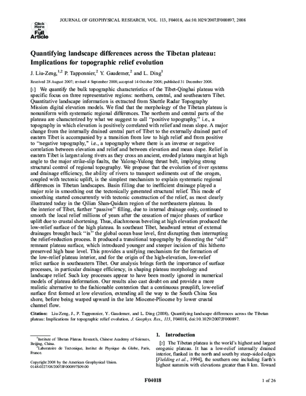 Quantifying landscape differences across the Tibetan plateau