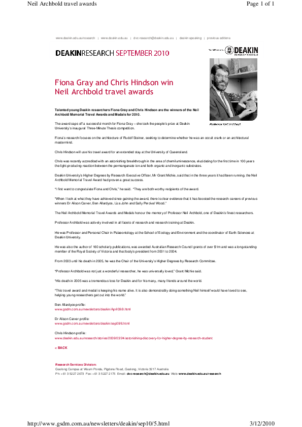 (PDF) Fiona Gray and Chris Hindson win 2010 Neil Archbold awards