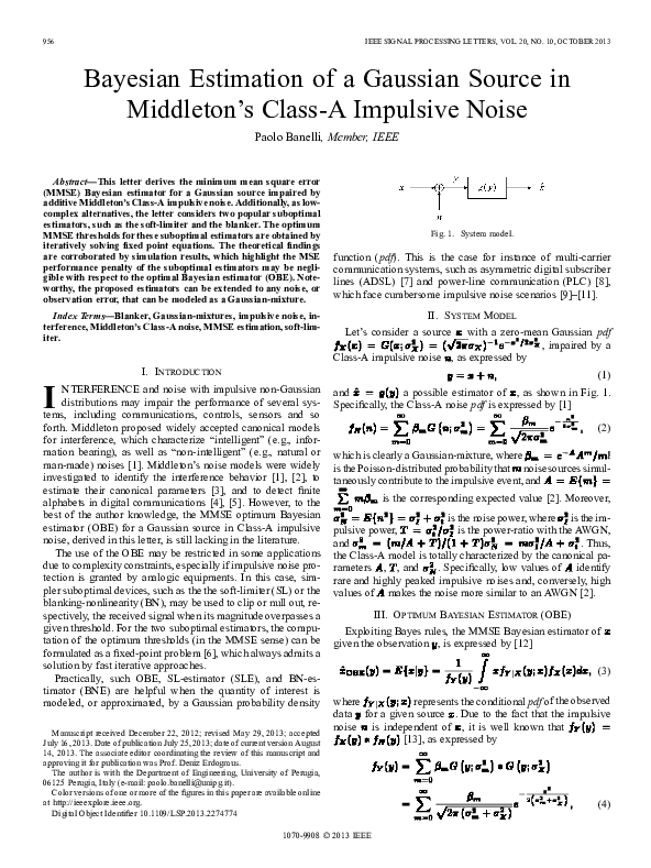 (PDF) Bayesian Estimation of a Gaussian Source in Middleton’s Class-A ...