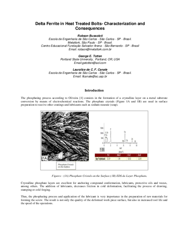 (PDF) Delta Ferrite in Heat Treated BoltsCharacterization and