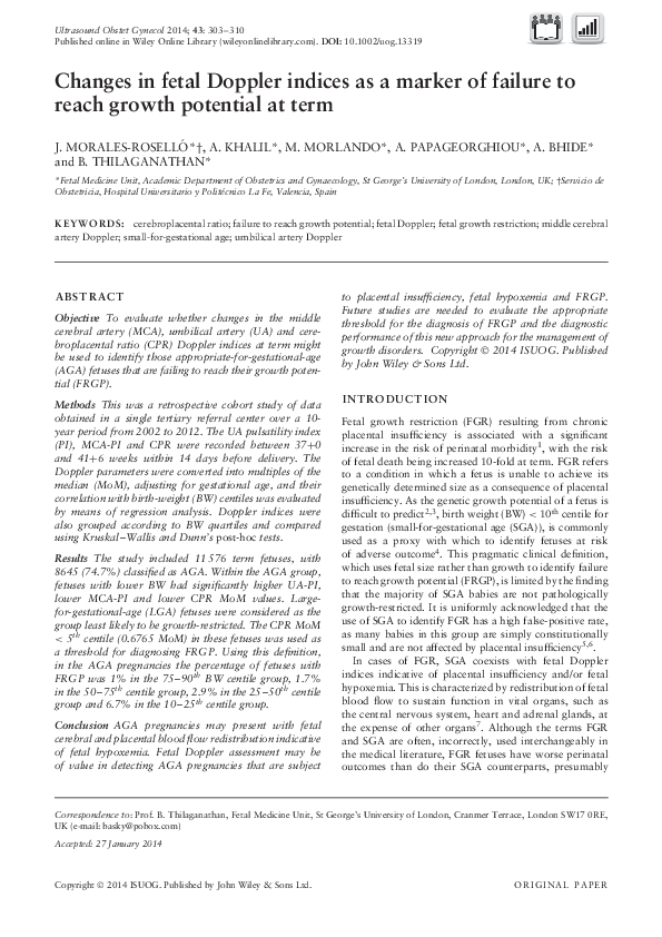 (PDF) Changes in fetal Doppler indices as a marker of failure to reach ...