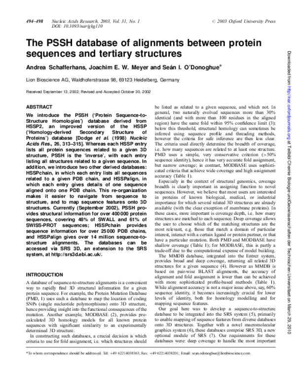 (PDF) The PSSH database of alignments between protein sequences and ...