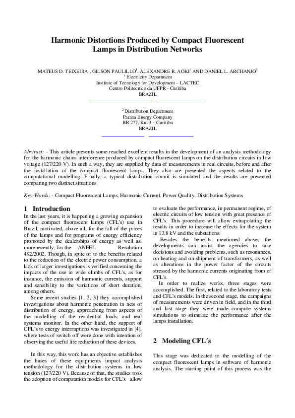 (PDF) Harmonic Distortions Produced by Compact Fluorescent Lamps in ...