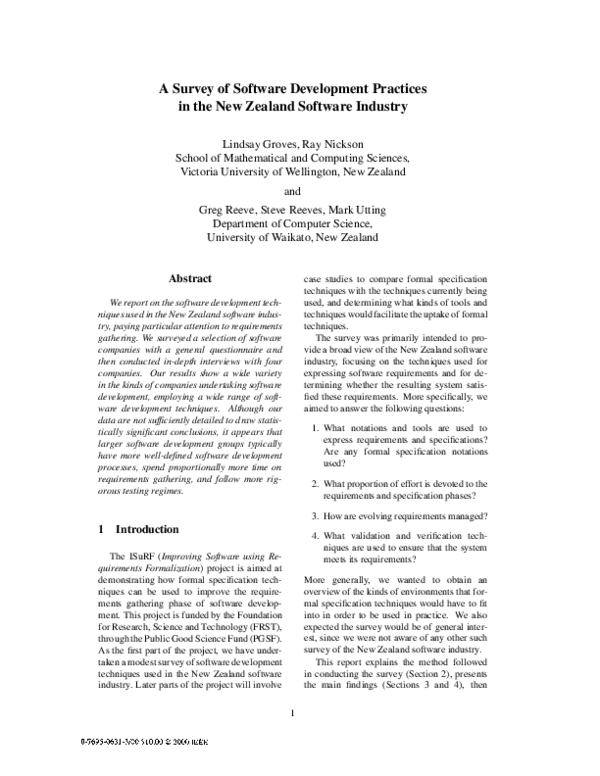 (PDF) A Survey of Software Development Practices in the New Zealand ...
