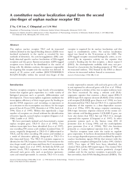 (PDF) A constitutive nuclear localization signal from the second zincfinger of orphan nuclear
