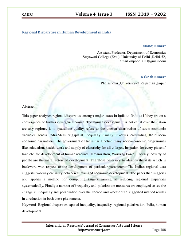 (PDF) Regional Disparities in Human Development in India