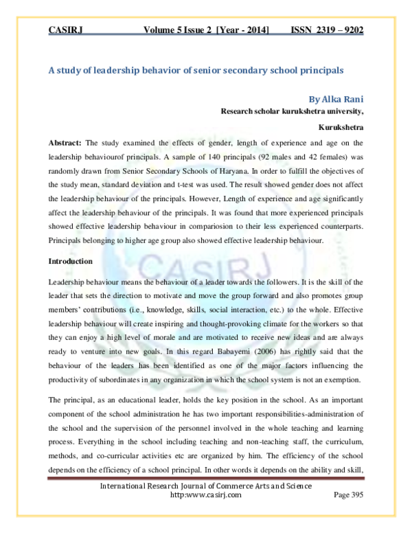 (PDF) A study of leadership behavior of senior secondary school principals
