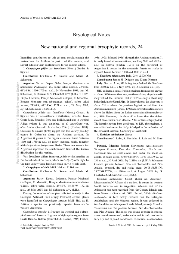 (PDF) Journal of Bryology Ozlem Yayintas Academia.edu