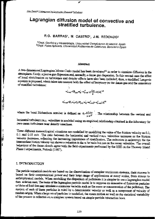 (PDF) Lagrangian diffusion model of stratified and convective turbulence