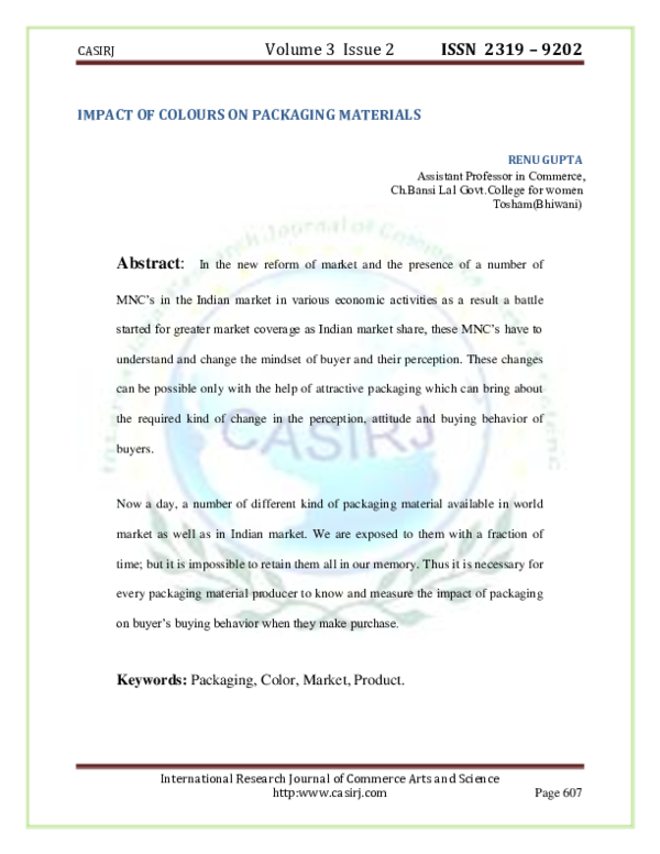 (PDF) IMPACT OF COLOURS ON PACKAGING MATERIALS