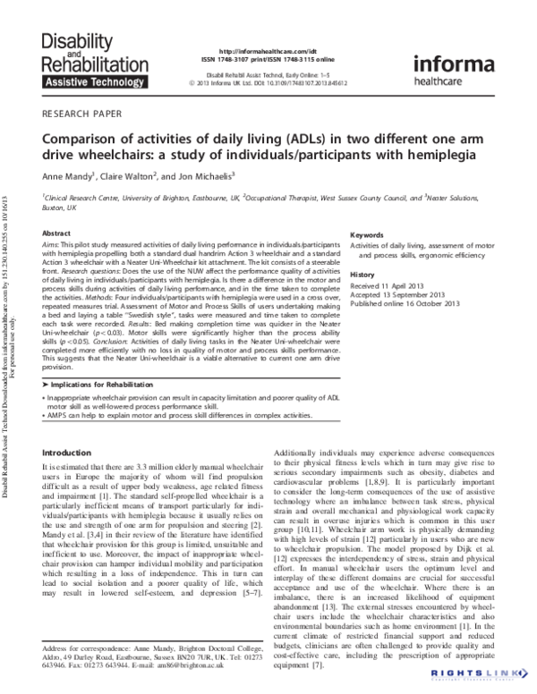 Pdf Comparison Of Activities Daily Living Adls In Two Daily Living Adls