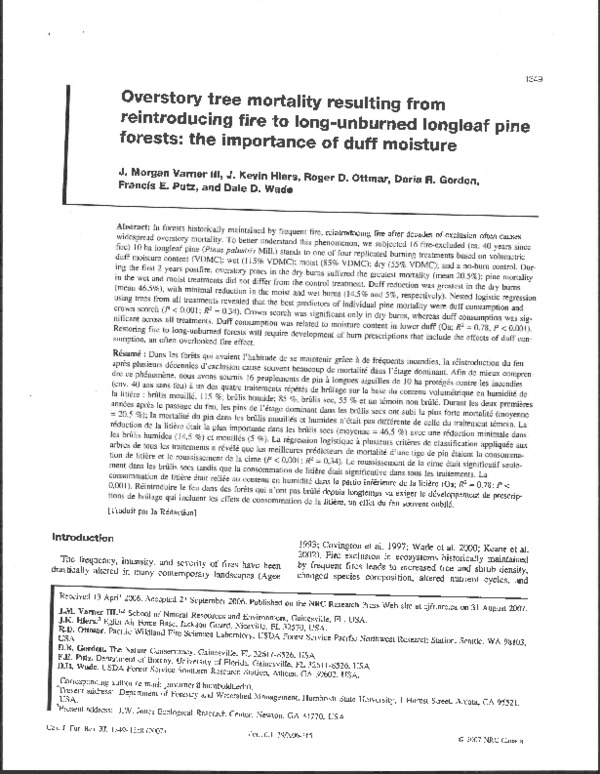 (PDF) Overstory tree mortality resulting from reintroducing fire to ...