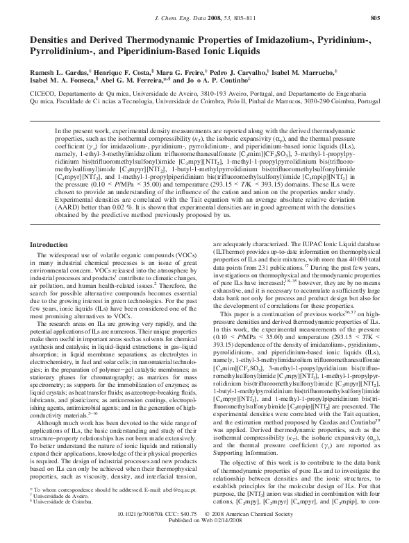 (PDF) Densities and derived thermodynamic properties of imidazolium ...