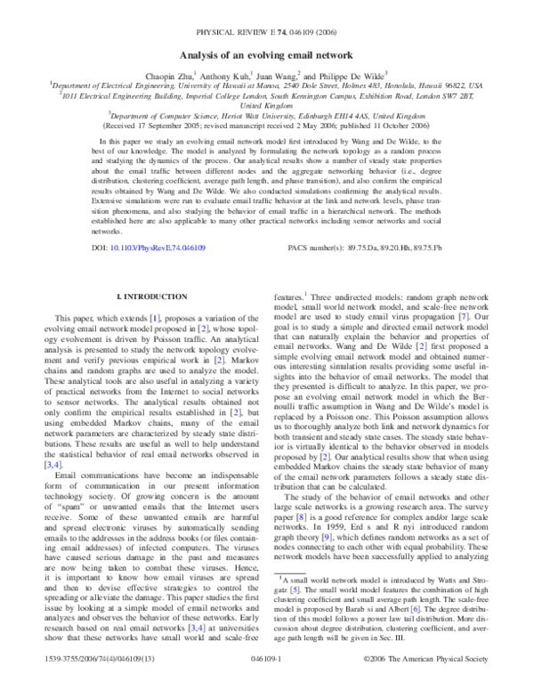 (PDF) Analysis of an evolving email network