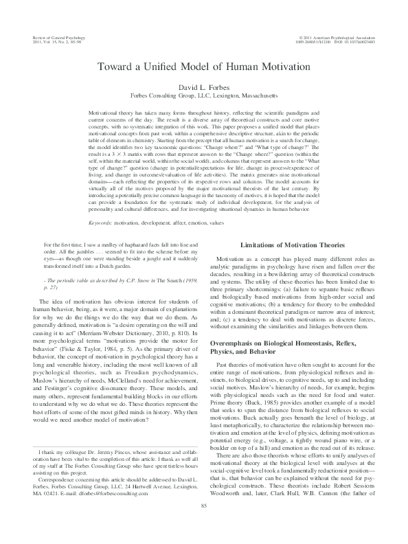 (PDF) Toward a Unified Model of Human Motivation