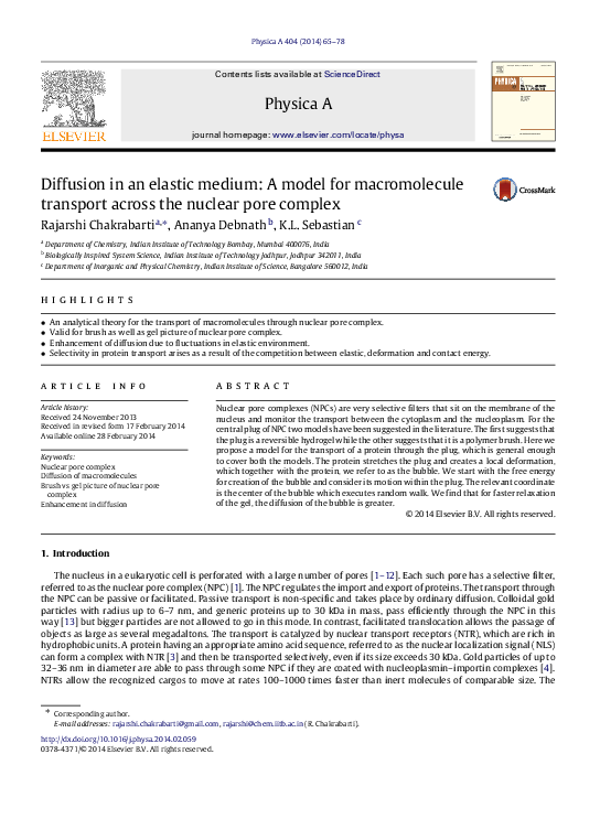 (PDF) Diffusion in an elastic medium: A model for macromolecule ...