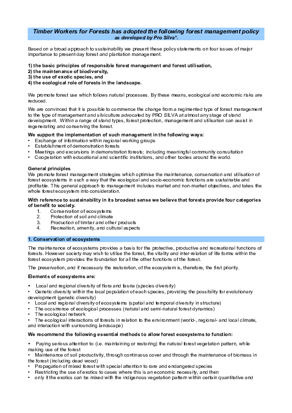 (PDF) Timber Workers for Forests Forest Management Policy