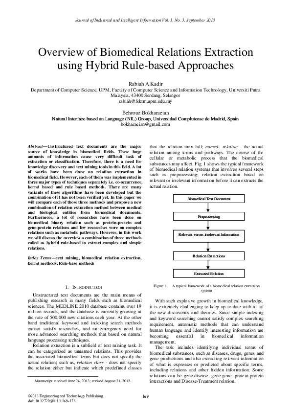  pdf overview of biomedical relations extraction using hybrid rule