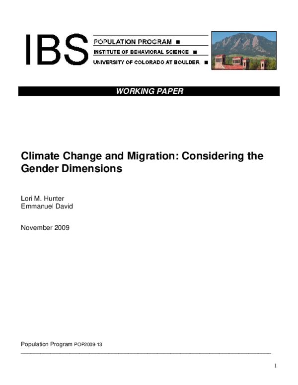 (PDF) Climate Change and Migration: Considering the Gender Dimensions
