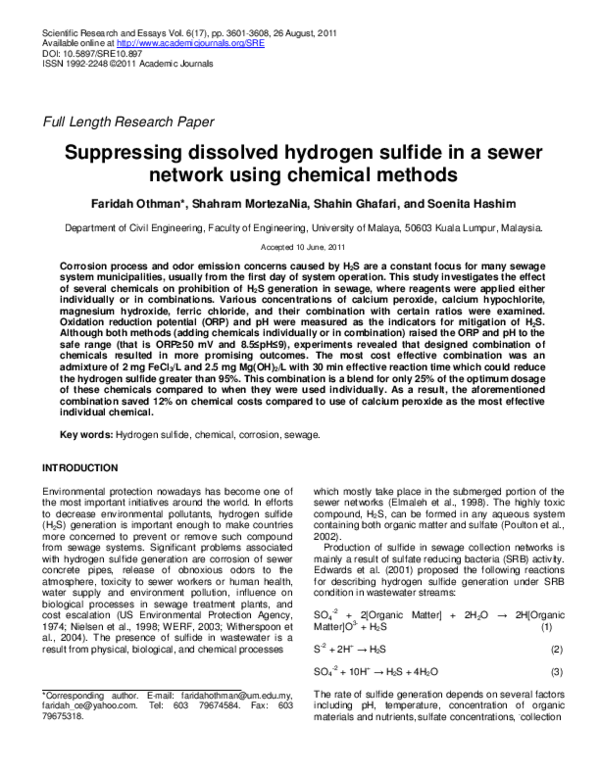 (PDF) Suppressing dissolved hydrogen sulfide in a sewer network using ...